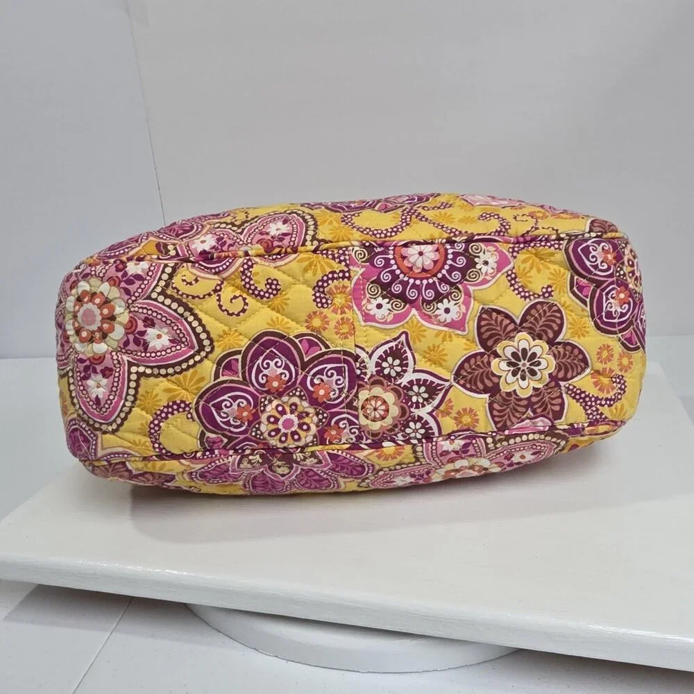 Vera Bradley Shoulder Bag Womens Yellow Pink Floral Quilted Cotton Purse Handbag - Picture 6 of 9